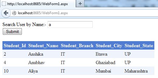 search database and show in grid